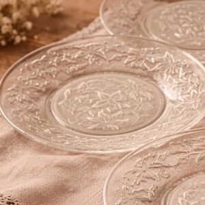 Vintage Princess House Fantasia 10” Dinner Plates Set of 4 Floral Glass